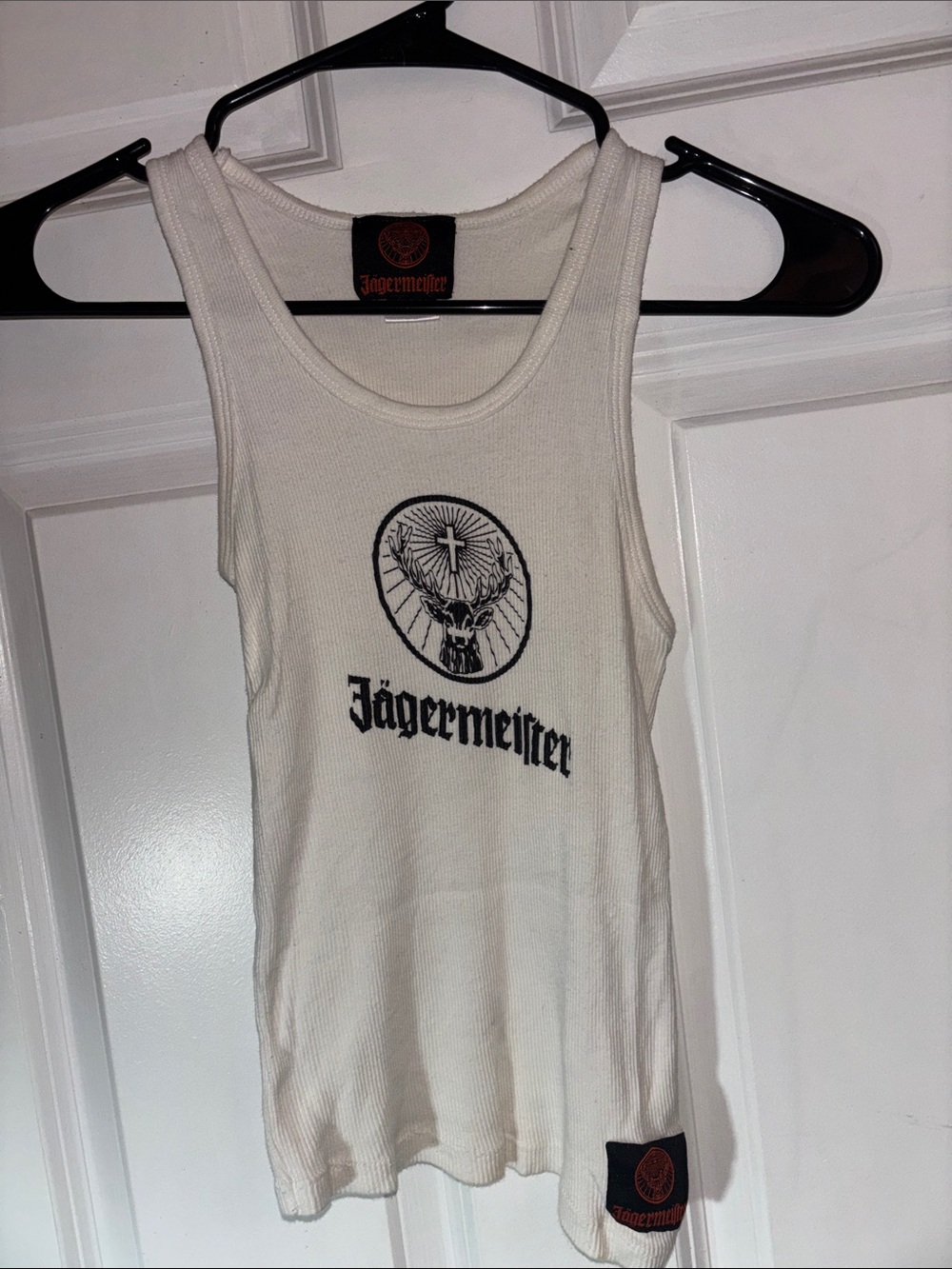 Jagermeister Black Logo with Black and Orange Patch Ribbed White Tank